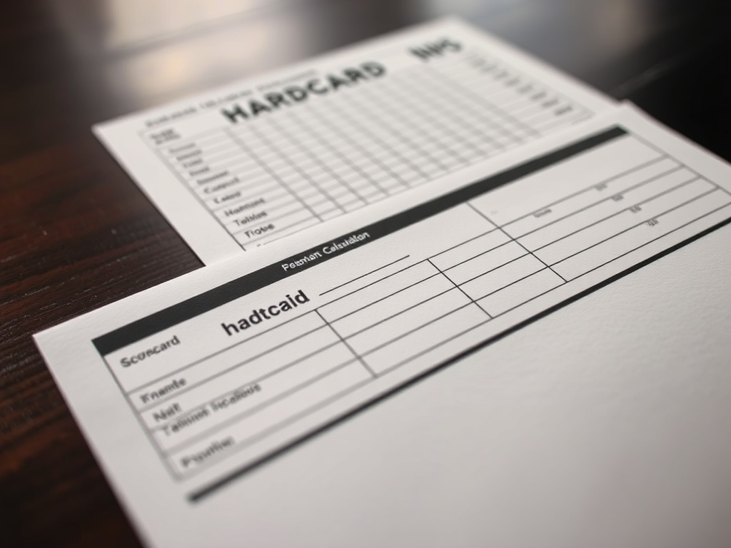 골프 라운드 스코어카드와 핸디캡 계산표가 함께 놓인 이미지